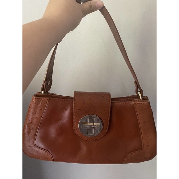 Brown Leather (?) Look Kate Spade Handbag Purse Turnlock Open - Picture 3 of 6